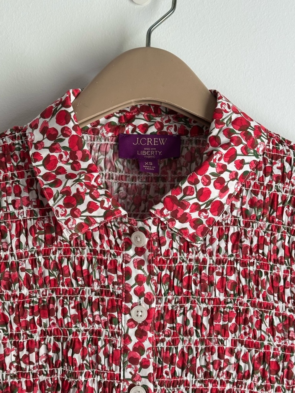 J.Crew Liberty Floral Smocked Top in Red and White